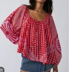 Free People Red Floral Women's Top EUC Size Large
